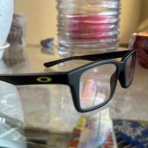 Oakley Black Rectangular Eyeglass Frames with Yellow Logo